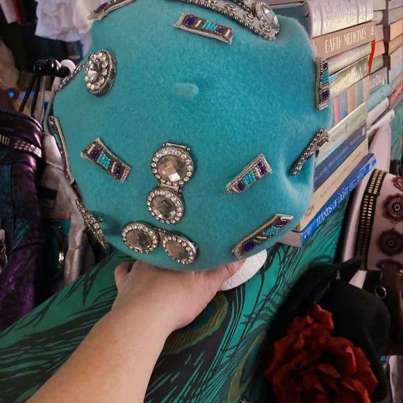 Baby Blue & Rhinestone Studded Beret Baby Blue & Rhinestone Studded Beret main image 4
